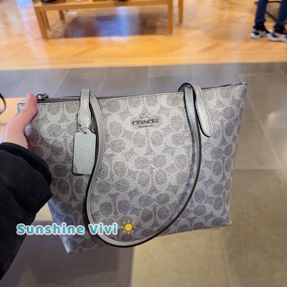 Coach Handbags - NWT COACH Fiona Zip Tote Bag In Signature Canvas CW396, Gray/Silver